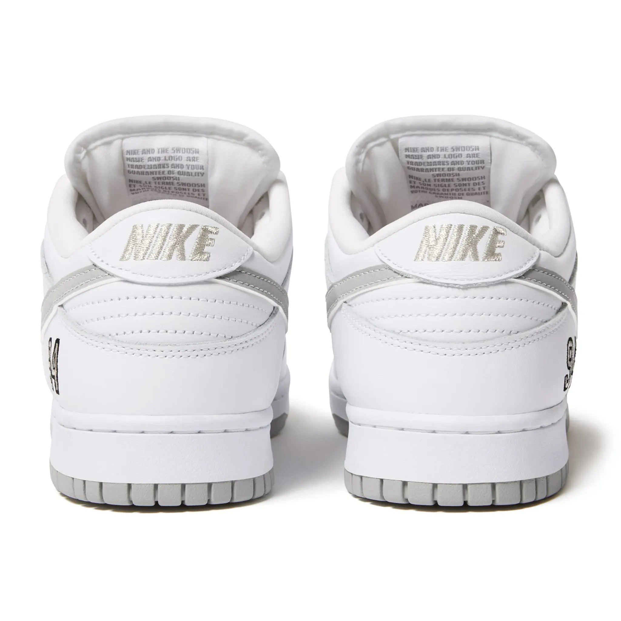 Back View of Supreme x Nike SB Dunk Low White HQ8487-100